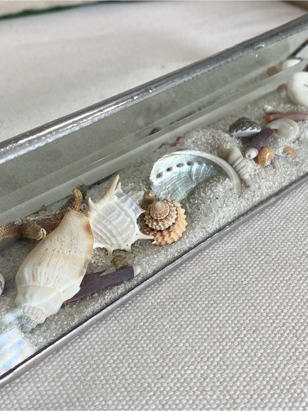 VTG Kaleidoscope Stained Beveled Glass Triangle Beach Sand Seashells Starfish - Picture 2 of 8
